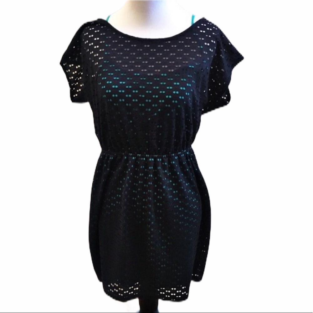 Soprano Navy Turquoise Overlay Dress Size Small